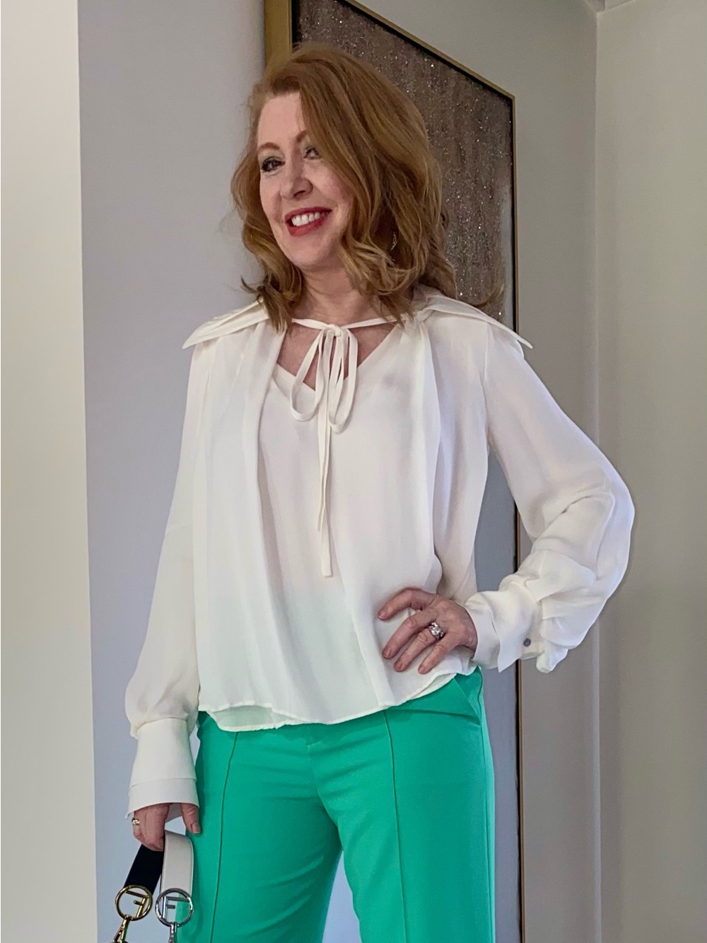 Plein Sud Ivory Tie-Neck Blouse-LIKE NEW